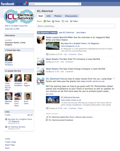 Facebook page for ICL ELectrical